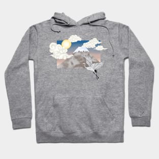 Japanese Crane and mountain sun set Hoodie